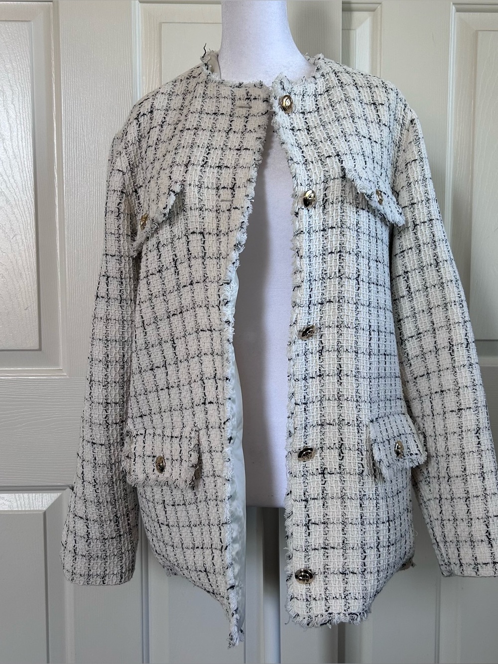 Anine Bing Women's Ivory Tweed Blazer size M